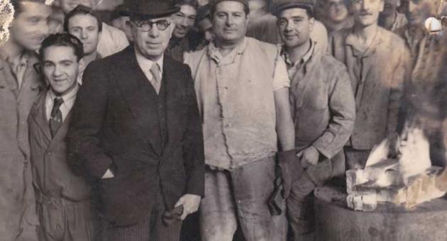 The then  Prime Minister Paul Boffa (Gaetano Aquilina is the first to the right of Paul Boffa holding work gloves in hand)