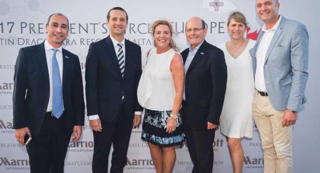 Edward Bonello, The Westin Dragonara Resort director of sales and marketing (from left): The Westin Dragonara Resort finance director Malcolm Jones; Marriott International president and managing director of Europe Amy McPherson; The Westin Dragonara Resort general manager Michael Kamsky; Marriott Europe chief sales and marketing officer Belinda Pote and Le Méridien general manager Alex Incorvaja.