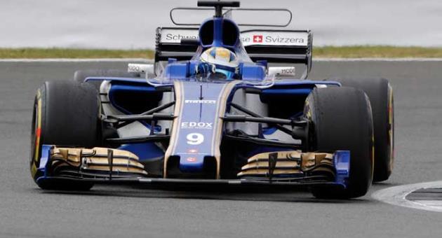Sauber driver Marcus Ericsson of Sweden takes a curve during the British Formula One Grand Prix at the Silverstone racetrack in Silverstone, England, Sunday, July 16, 2017.
