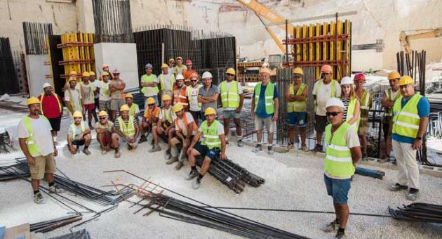 J. Portelli Projects' team of skilled stone masons currently involved in the preparatory and foundation works of Mercury Towers