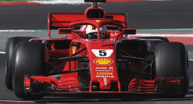 Ferrari driver Sebastian Vettel of Germany steers his car during a Formula One pre-season testing session in Montmelo, outside Barcelona, Spain, Wednesday, March 7, 2018. (AP Photo/Manu Fernandez)