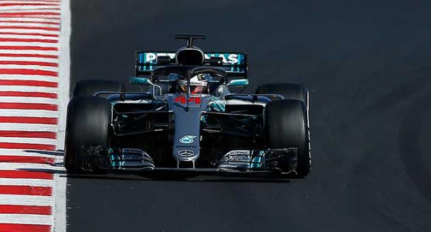 Mercedes driver Lewis Hamilton of Britain steers his car during a Formula One pre-season testing session in Montmelo, outside Barcelona, Spain, Friday, March 9, 2018. (AP Photo/Manu Fernandez)