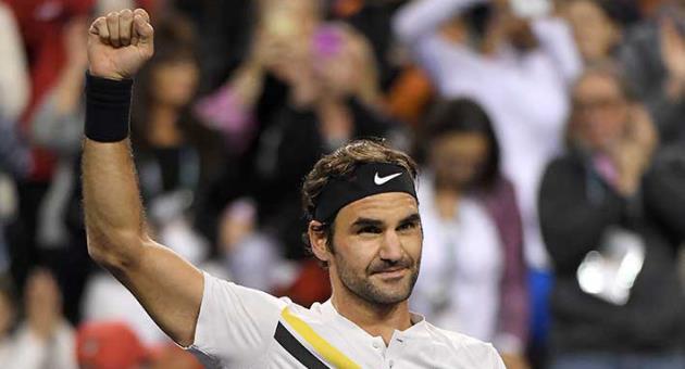 Roger Federer, of Switzerland, celebrates after defeating Chung Hyeon, of South Korea, during the quarterfinals at the BNP Paribas Open tennis tournament Thursday, March 15, 2018, in Indian Wells, Calif. (AP Photo/Mark J. Terrill)