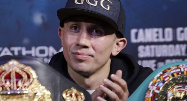 In this Sept. 13, 2017, file photo, Gennady Golovkin attends a news conference in Las Vegas. Golovkin is in training camp for a fight that might not happen. The unbeaten middleweight champion is waiting to hear whether his rematch with Saul Alvarez on May 5 will be canceled after Canelo failed a doping test. (AP Photo/John Locher, File)