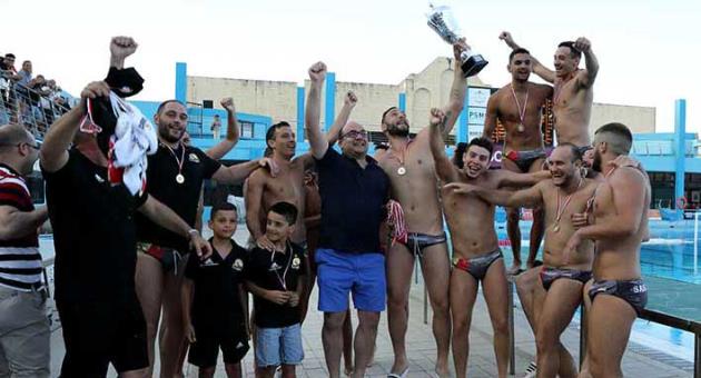 San Giljan TUM Invest celebrate winning the President's Cup after beating Neptunes Leo Vegas 11-10. Photos: Domenic Aquilina