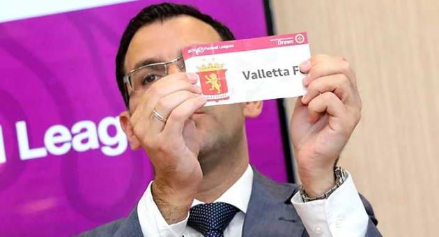 Malta FA's General Secretary Dr. Angelo Chetcuti displays the name of BOV Premier League Champions Valletta during the BOV Premier League Draws.  Valletta start off against Sliema Wanderers on Matchday 1. Photos © Domenic Aquilina