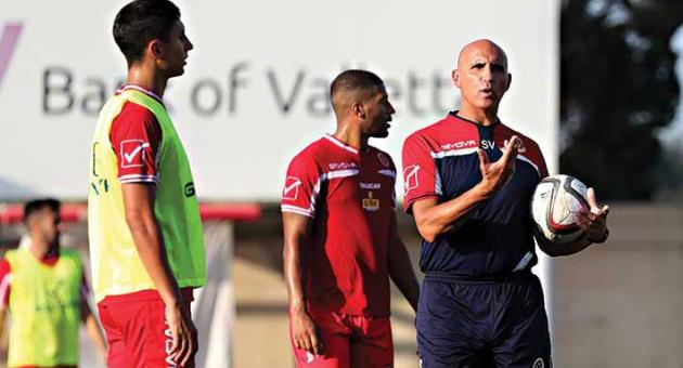 Head coach Silvio Vella during a Malta Under-21 training session ahead of his side's meeting with Belgium. Photo © Domenic Aquilina