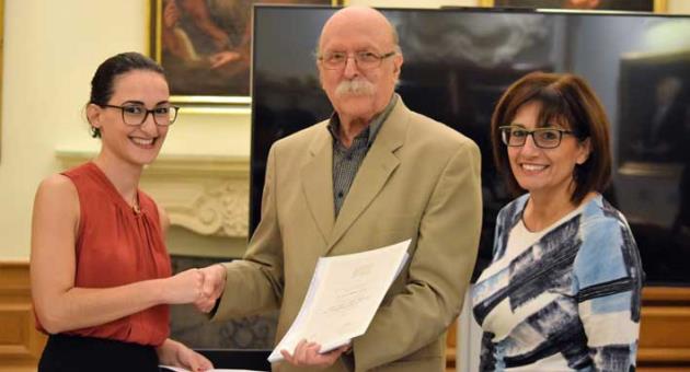 (From left to right) Ms Simone Azzopardi, MHS Committee Member; Judge Emeritus Giovanni Bonello, President of the Notarial Archives Foundation; Dr Joan Abela - Consultant Historian, Notarial Archives Rehabilitation Project.