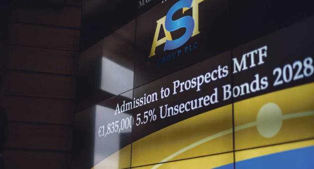 The admission of the AST Group plc €1,835,000 5.5% 2028 Bond on the Prospects MTF market displayed on the trading floor at the Malta Stock Exchange.