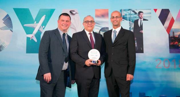 Dr Nejib Ben Khedher, senior vice president Emirates Skywards accepts the award for Excellence in Management at Loyalty Awards 2018