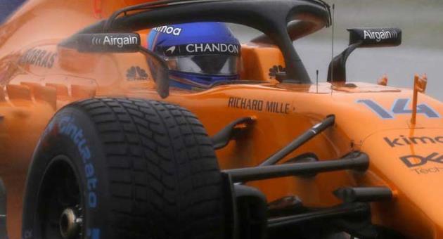 McLaren driver Fernando Alonso of Spain steers his car during a Formula One pre-season testing session in Montmelo, outside Barcelona, Spain, Wednesday, Feb. 28, 2018. (AP Photo/Manu Fernandez)