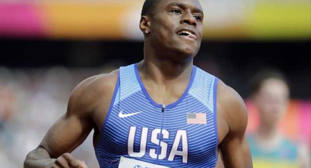 In this Saturday, Aug. 12, 2017 file photo, United States' Christian Coleman anchors the Men's 4x100m relay team to a win in a heat during the World Athletics Championships in London. The 21-year-old American, Coleman said Friday March 2, 2018, that he wants to leave his own mark on athletics, in the post-Bolt era.(AP Photo/David J. Phillip, file)