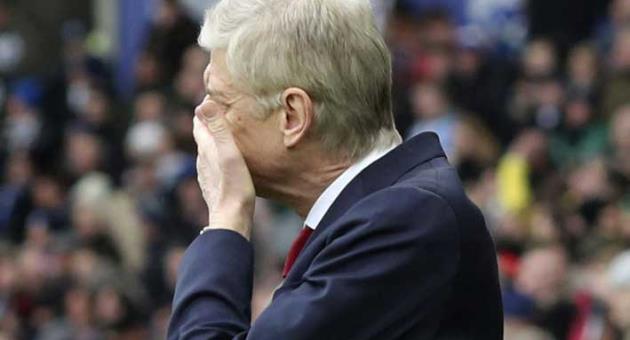 Arsenal manager Arsene Wenger gestures during the English Premier League soccer match between Brighton and Arsenal at the AMEX Stadium, in Brighton, England, Sunday March 4, 2018. (Gareth Fuller/PA via AP)
