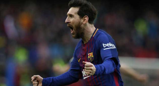 FC Barcelona's Lionel Messi reacts after scoring during the Spanish La Liga soccer match between FC Barcelona and Atletico Madrid at the Camp Nou stadium in Barcelona, Spain, Sunday, March 4, 2018. (AP Photo/Manu Fernandez)