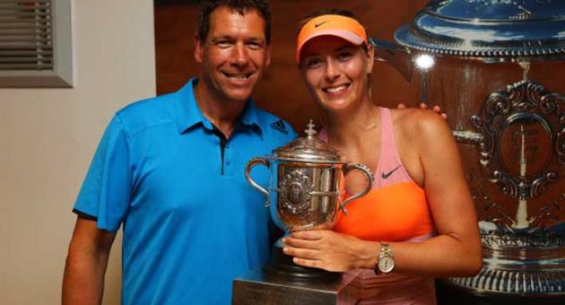 Maria Sharapova with coach Sven Groeneveld after winning the 2014 French Open
