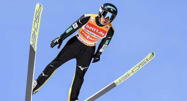 Japan's Akito Watabe competes during the Nordic Combined World Cup in Schonach, Germany Sunday, March 25, 2018. (Patrick Seeger/dpa via AP)