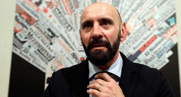 Roma sports director Ramon Rodriguez Verdejo, known as Monchi, talks to journalist during a press conference, at the foreign press association headquarters, in Rome, Wednesday, March 28, 2018. (AP Photo/Andrew Medichini)