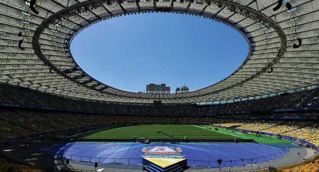 A general view of the NSC Olimpiyskiy Stadium ahead of the UEFA Champions League Final between Real Madrid and Liverpool. Photo © Brendan Moran - UEFA/UEFA via Sportsfile