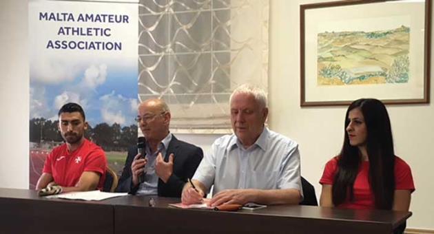 From left, Ian Paul Grech (athlete), Edwin Attard (MAAA president), Svein Arne Hansen (European Athletics president, and Rachel Fitz (athlete)