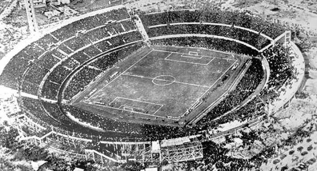In this July 30, 1930 file photo, an aerial view of the Centenario stadium in Montevideo, Uruguay. Uruguay defeated Argentina 4-2 in the final of the first football World Cup. Photo: AP