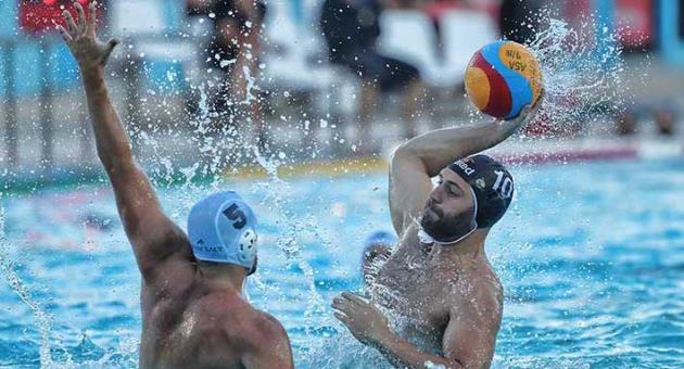 Croatian Paolo Obradovic (R) of San Giljan TUM Invest powers home his side's first against Sliema Frank Salt Real Estate. Photo: Domenic Aquilina