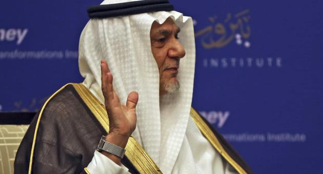 Saudi Prince Turki al-Faisal talks to the Associated Press in Abu Dhabi, United Arab Emirates, Saturday Nov. 24, 2018. 