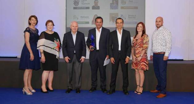From left, Rita Azzopardi, winner of the Zest Award, Ms Antoinette Caruana, Company Secretary and Group Human Resources Manager, Mr Louis A. Farrugia, Chairman of the Farsons Group, Simon Spiteri, winner of the Cause for Applause Award, Mr Norman Aquilina, CEO of the Farsons Group, Ms Sandra Spiteri, winner of the Wellness Award and Mr Malcolm Lanzon, winner of the Shine & Sparkle Award