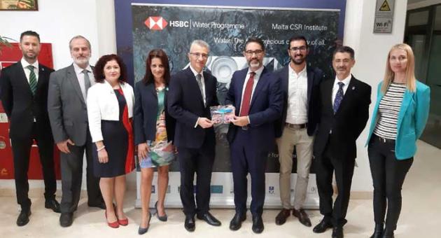 HSBC Malta’s chief Operating officer Nikolaos Fertakis (fifth from left) receiving the award from the director and Scientific coordinator of Greening the Islands, Gianni Chianetta, in the presence of (from left) Johann Gatt, Professor Paul J. Pace, Cynthia Caruana, Audrey Gauci, Gabriel Cassar, Vincent Attard and Amanda Zahra 