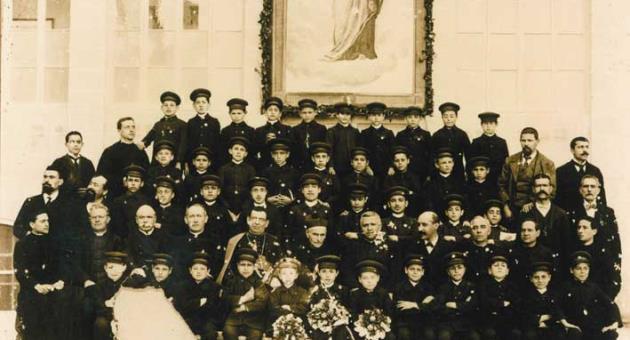 St Patrick’s School Band. 1911. Second row from the front, in the centre are Don Rua, Fr Patrick O’Grady and Sur Alphonse Maria Galea