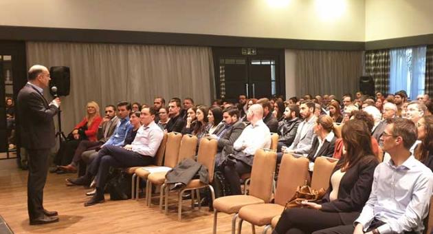 Group Chief Executive Officer of MeDirect, Arnaud Denis, addressing his colleagues during the employees Townhall