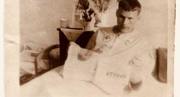 A photo of Julia’s relative on the day of enlisting to the army and him wounded in hospital