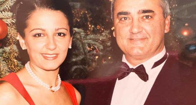 Claire with her father when she went up to study catering in Switzerland