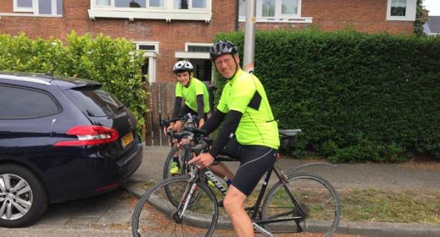 Albert and one of his sons take their bicycles out for a spin