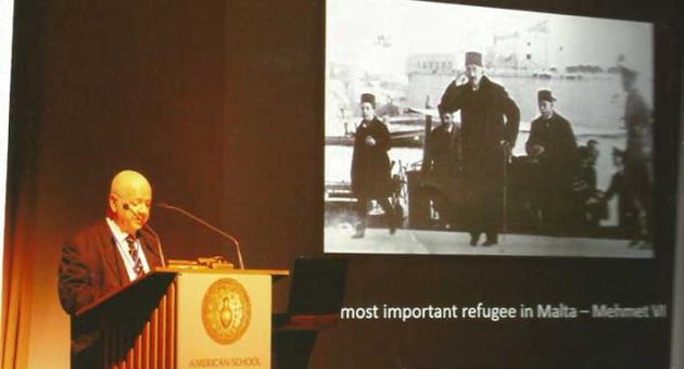 Delivering a lecture in Athens