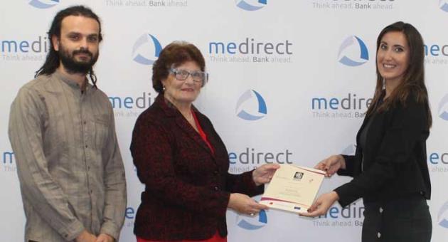 NCPE’s Ms. Renee Laiviera and Mr. Andre Callus hand the Equality Certificate to Francesca Farrugia, Senior Manager – HR at MeDirect Bank Malta.