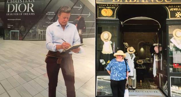 Richard outside Christian Dior, takes out his sketchbook. Karen outside Babancù at 168 St Lucia Street, Valletta
