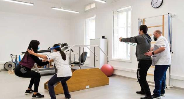 Physiotherapists in the ortho gym at the newly refurbished physiotherapy department in Karin Grech Hospital guiding patients through their rehabilitation programme.