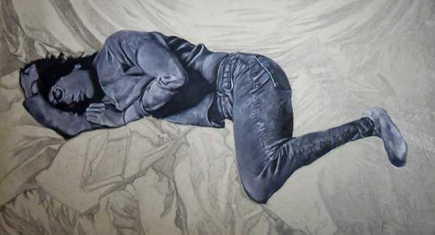 ‘Memento-Mori’, 2021, acrylic on carboard, 65 x 107.3cm (Photo: Emma Borg)