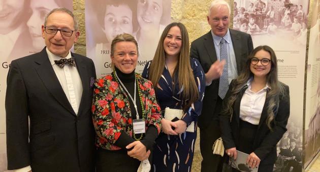 Julius Nehorai, Sarah Azzopardi-Ljubibratic (Tayar Foundation), Dr Isabelle Sammut,  Levien Rouw (Anne Frank House, Amsterdam) and Joy Gafà in the exhibition hall