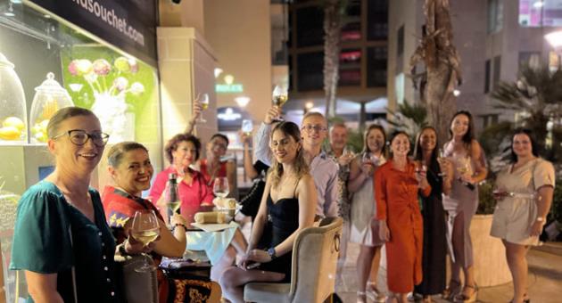 Drinks, canapés and an opportunity to meet on the terrace of Cleland & Souchet