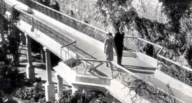 Princess Elizabeth and her husband enjoying a walk in the then extensive grounds of Villa Guardamangia