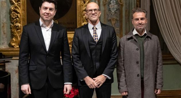 MSA celebrates 100 years at Palazzo de La Salle. From left: Roderick Camilleri, Adrian Mamo and Karl Fiorini
