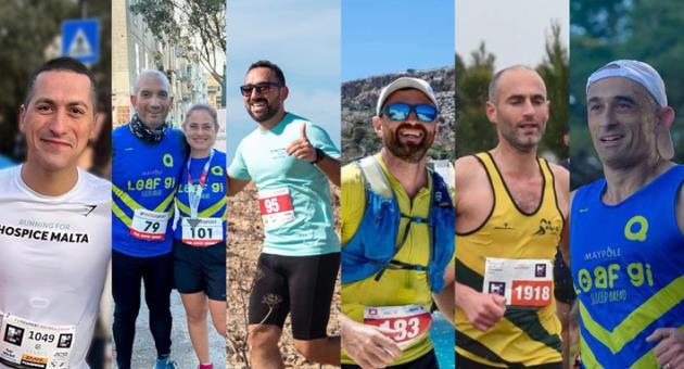 Keith Demicoli, Suzanne and Joseph Gauci, Davide Patorniti, Mark Piscopo, Matthew Saliba, and Joseph Zammit, will participate in the upcoming Malta Marathon to support the vital services provided by Hospice Malta