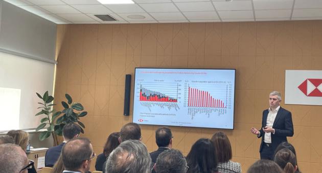 HSBC Global Economist James Pomeroy whilst presenting at HSBC Bank Malta’s offices in Qormi