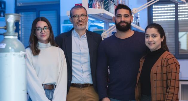 Project leader Professor Ruben J. Cauchi with ALS/MND Lab team members, including Sylvana Tabone, Paul Herrera and Rebecca Cacciottolo. Tabone is supported by a Tertiary Education Scholarship; Dr Cacciottolo is supported by Reach High II Scholarship (co-funded by ESF+ 2021–2027) and Dr Herrera is supported by the Ministry for Education, Sport, Youth, Research and Innovation through the Post-Doctoral Fellowship Scheme 2024