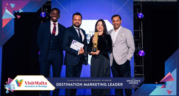 From left: Joseph Charm, Event Host; Nathan Sharma, Cvent Director & Head of Intl CVBs; Nadine Abdilla, PR & Advertising Manager at VisitMalta Incentives Meetings and Reggie Aggarwal, Cvent CEO  