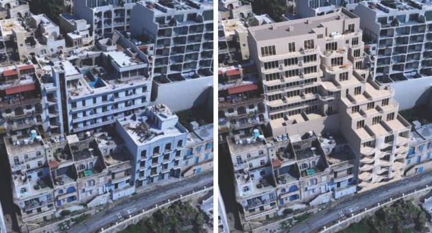 Photomontage shows the site in question (left) and the project proposed (right)