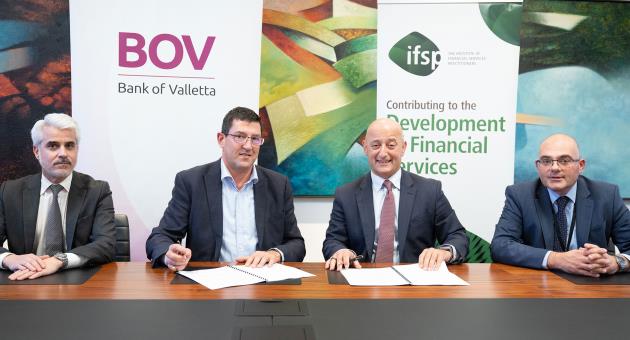 From left: Joseph Ghio, Chair Marketing Subcommittee IFSP, Ivan Grech, CEO IFSP; Nick Captur, President IFSP; Kenneth Farrugia, CEO BOV; and Kenneth B Micallef, Head Business Development & Customer Value BOV