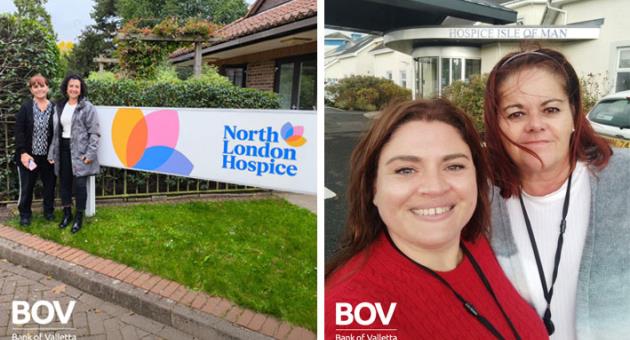 Left: Hospice Malta’s Nurse Carmen Carta and Day Therapy Coordinator Marthese Azzopardi spent time observing and engaging with North London Hospice’s multidisciplinary team. Right: Hospice Malta’s Community Nurse Jaqueline Borg and Community Care Coordinator Christine Zammit spent time at Isle of Man Hospice gaining valuable insights into care coordination