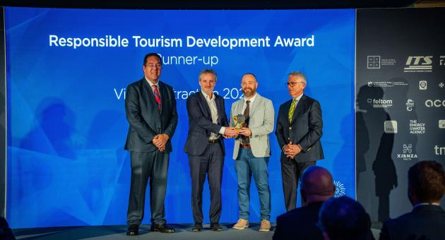 Michael Farrugia (middle), Deputy Chief Executive – Farsons Group and Adolf Vella, Business Manager – The Brewhouse receiving the runner-up award in the Responsible Tourism Development Award – Visitor Attraction category at the Malta Tourism Awards 2025.